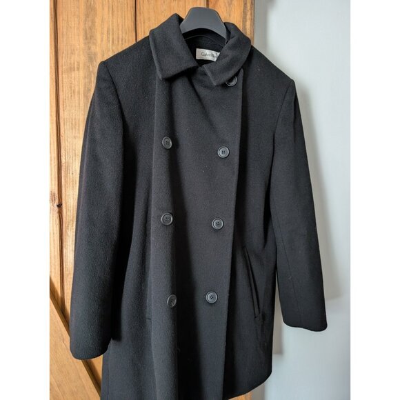 Vintage Navy Calvin Klein Women's 100% Merino Wool Pea Coat Size 14P - Picture 1 of 8